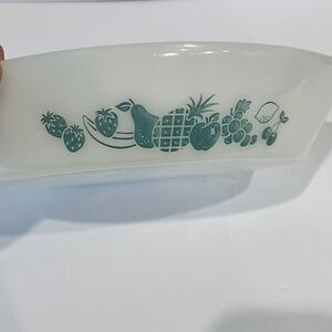 VTG Glasbake Divided Casserole Baking Dish J-2352‎ White w/ Aqua
